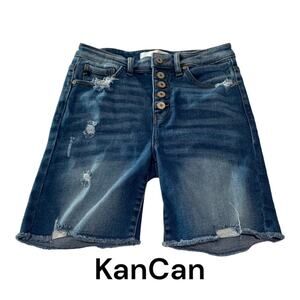 Kancan womens small cut off bermuda denim jean shorts blue distressed casual vac
